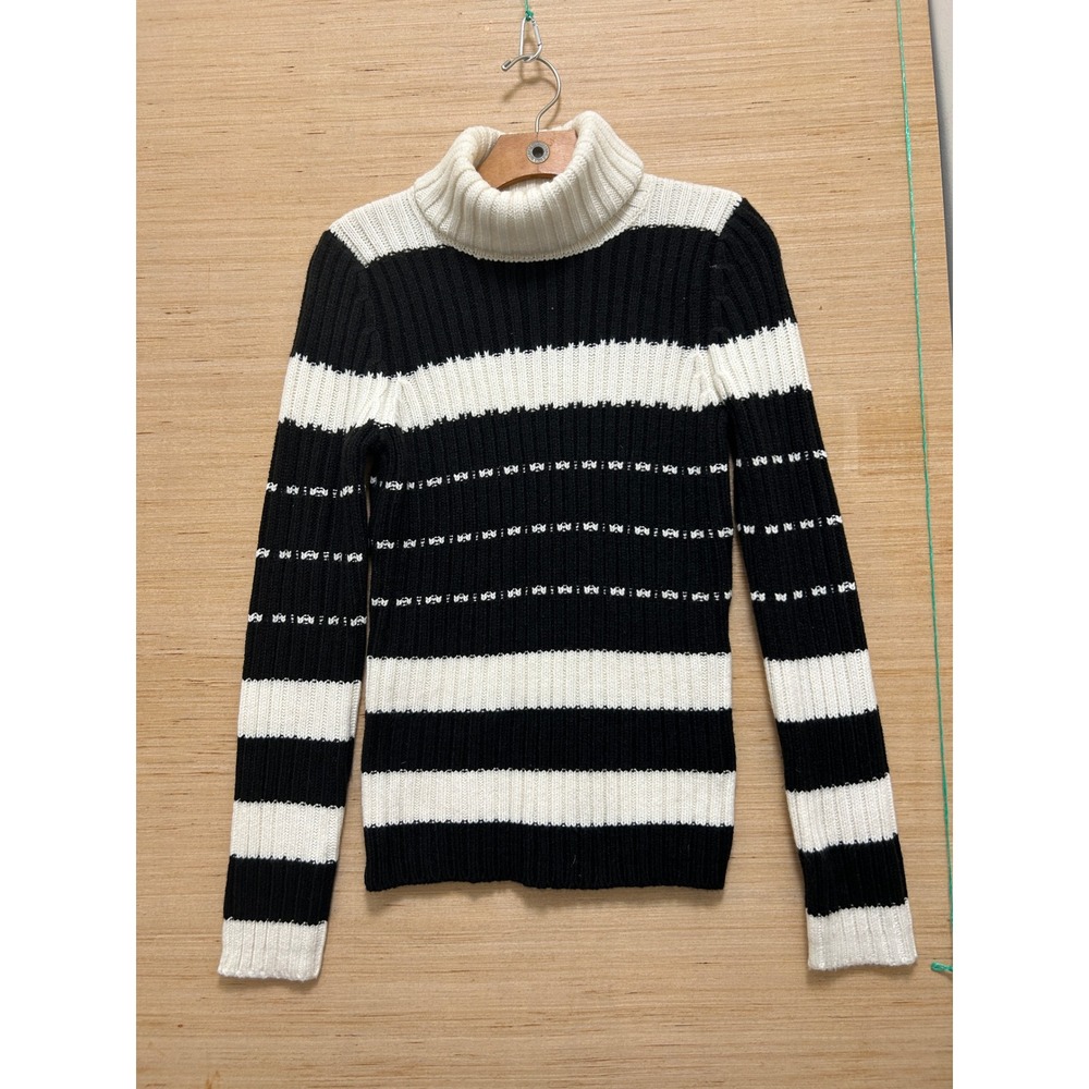 The‎ Limited Womens Black Cream Striped Ribbed Turtleneck Knit Sweater Small